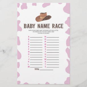 Papelería Cowgirl Rodeo Name Race Baby Shower Game Activity