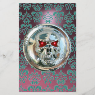 Papelería CRÁNEO DE CHROME DAMASK Azul Rosa Púrpura Amatista