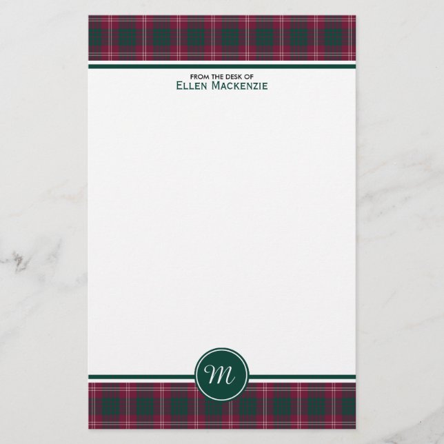 Papelería Crawford Clan Tartan Maroon Planteó Monograma (Anverso)