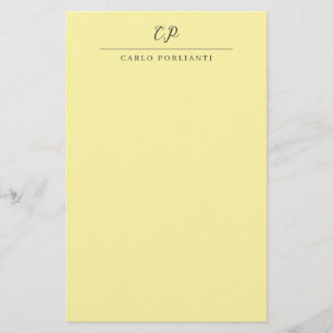 Papelería Crema Moderna Caligrafía Monogramada Nombre Plano