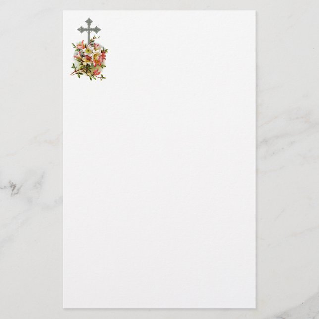 Papelería Cruz cristiana de plata (Anverso)