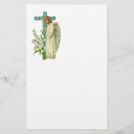 Papelería Cruz cristiana florecida azul