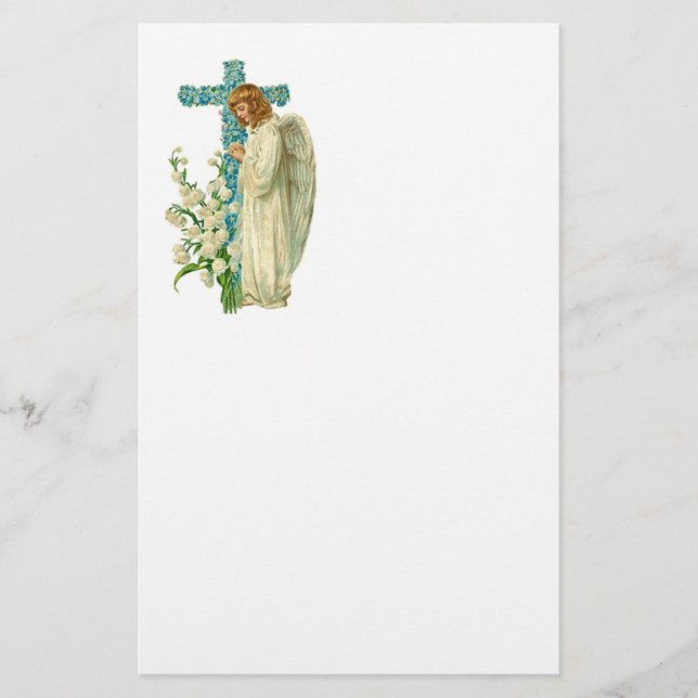 Papelería Cruz cristiana florecida azul (Anverso)