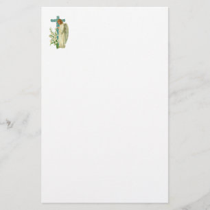 Papelería Cruz cristiana florecida azul