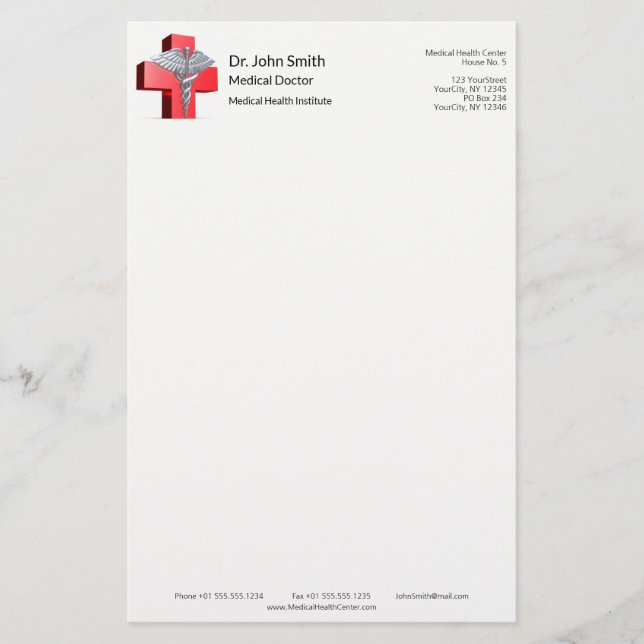 Papelería Cruz Roja Caduceo 3D de Plata Médica (Anverso)
