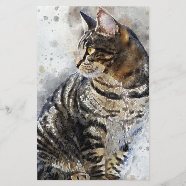 Papelería Cuadros Tabby Cat Watercolor Art (Anverso)