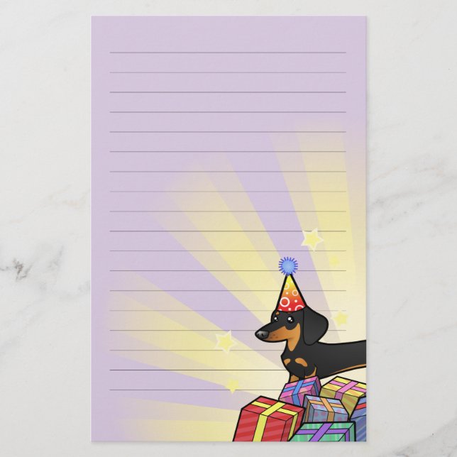 Papelería Cumpleaños Dachshund (abrigo liso) (Anverso)