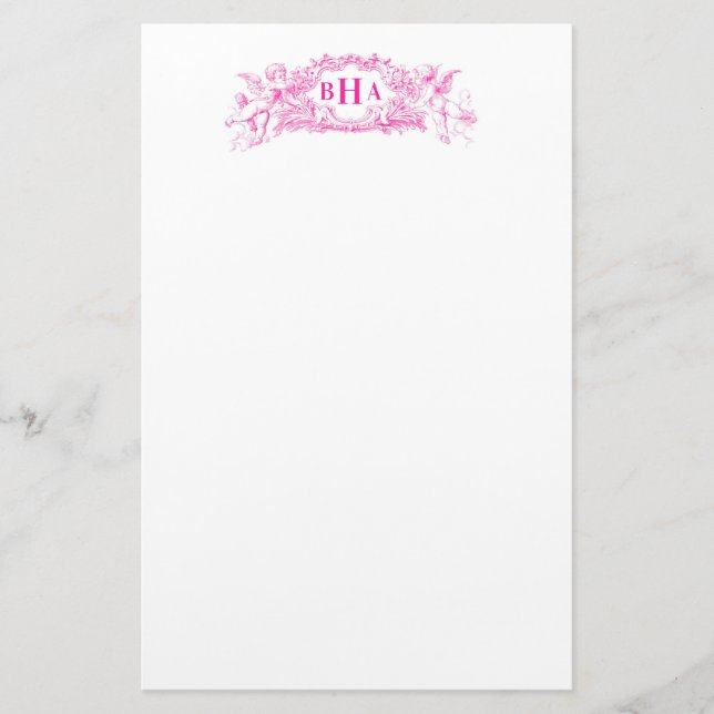 Papelería Cupidos rosados y monograma (Anverso)