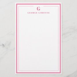 Papelería Custom Monogram Pink Border Stationery 