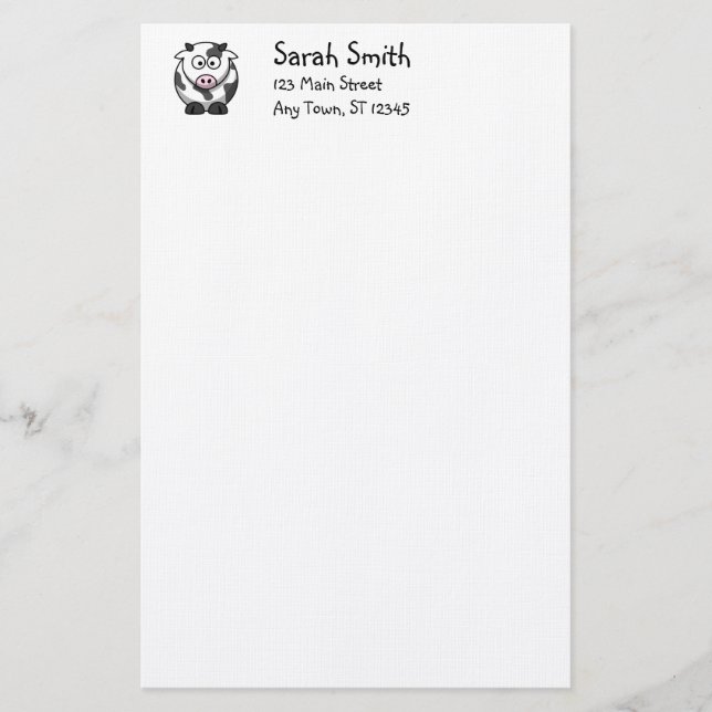 Papelería Cute Cow Stationery (Anverso)