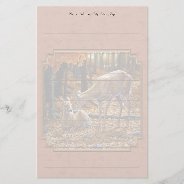 Papelería Cute Deer Doe & Fawn Otumn Red (Anverso)