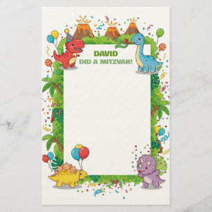 Papelería Cute Dinosaur Children Nombre Personalizado Mitzva