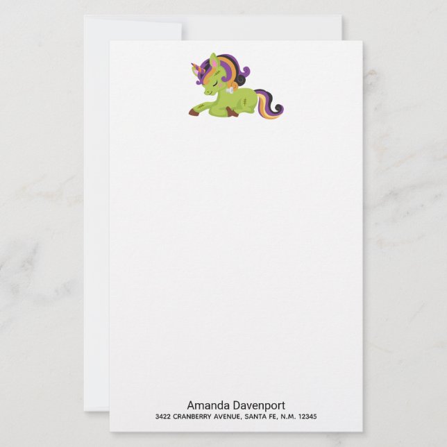 Papelería Cute Frankenstein Unicorn Halloween (Anverso)