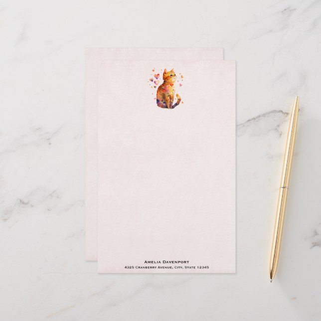 Papelería Cute gato de tabla con corazón (Anverso/Reverso In Situ)