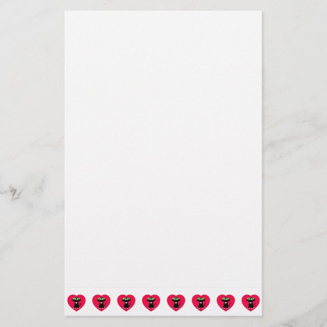 Papelería Cute Gatos Negros En Corazón Rojo (Anverso)
