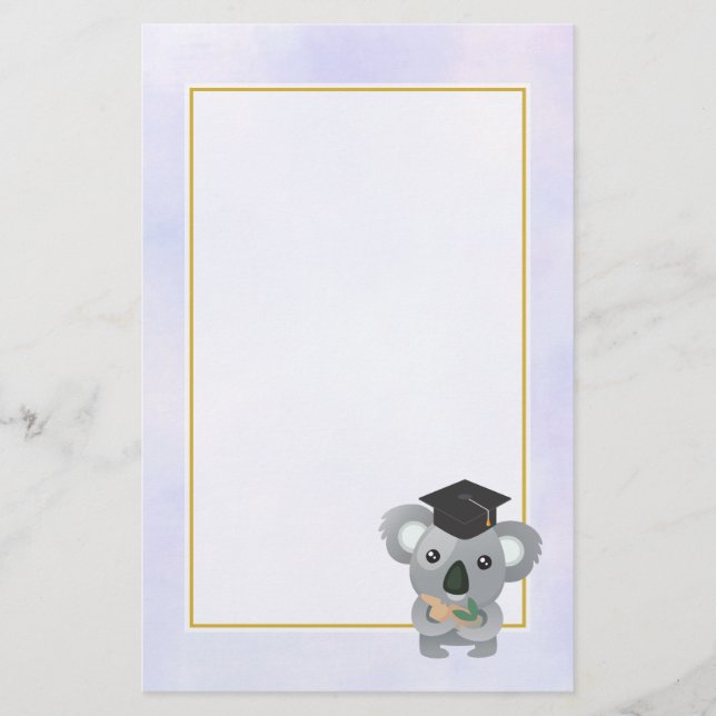 Papelería Cute Koala en un gorro negro de graduación (Anverso)