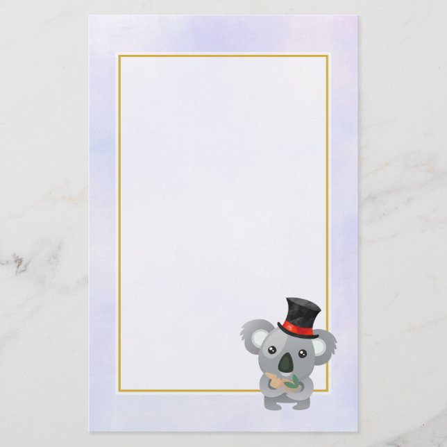 Papelería Cute Koala en un sombrero negro superior (Anverso)