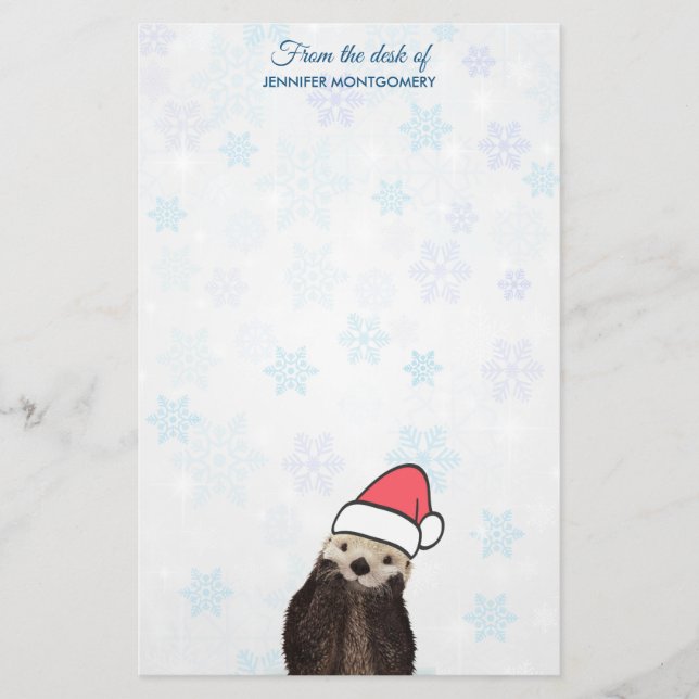 Papelería Cute Otter llevando un Navidad de Santa Hat (Anverso)