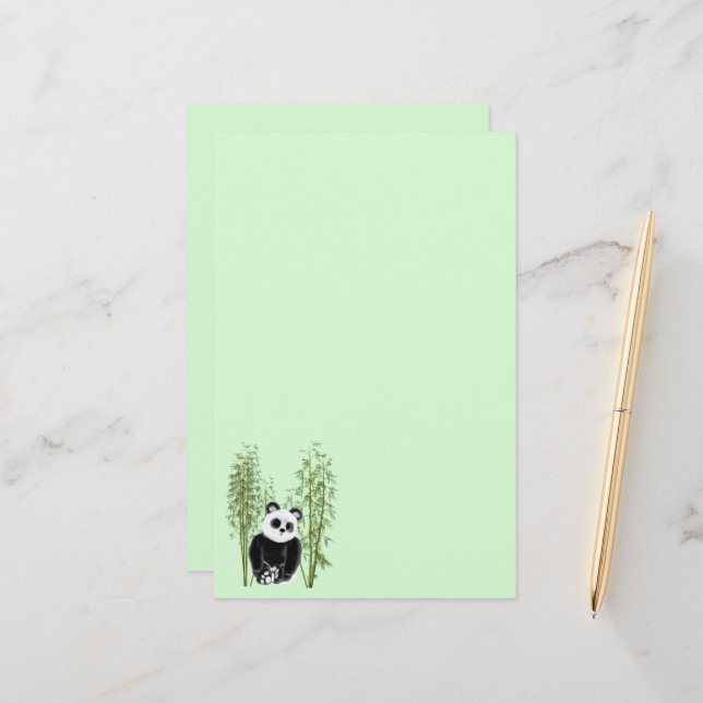 Papelería Cute Panda Sentado En Bambú (Anverso/Reverso In Situ)