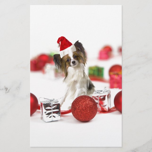 Papelería Cute Papillon Dog Navidades Santa Hat (Anverso)