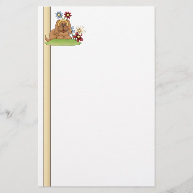 Papelería Cute Pup Flowery Stationery (Anverso)