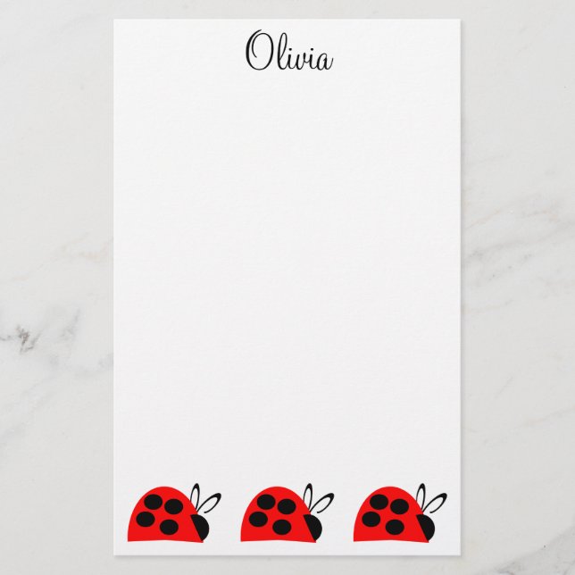Papelería Cute Red Ladybug Personalizado (Anverso)
