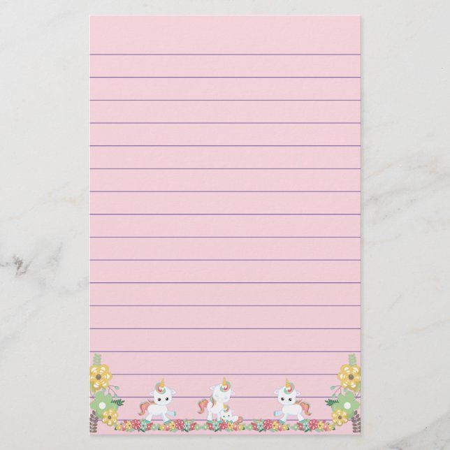 Papelería Cute Unicornios y floral (Anverso)