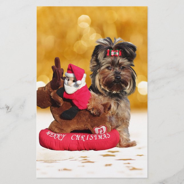 Papelería Cute Yorkshire Terrier Merry Christmas (Anverso)