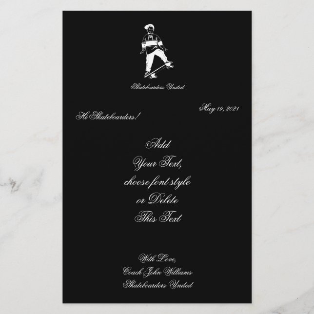 Papelería Cuto Skateboarder Boy Añadir nombre y texto (Anverso)