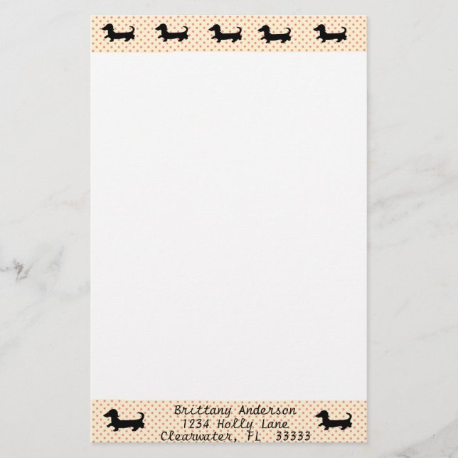 Papelería Dachshund Silhouette Stationary Writing Paper (Anverso)