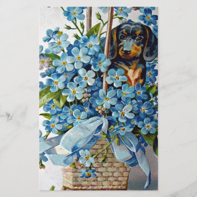 Papelería Dachshund y Forget-Me-Nots (Anverso)