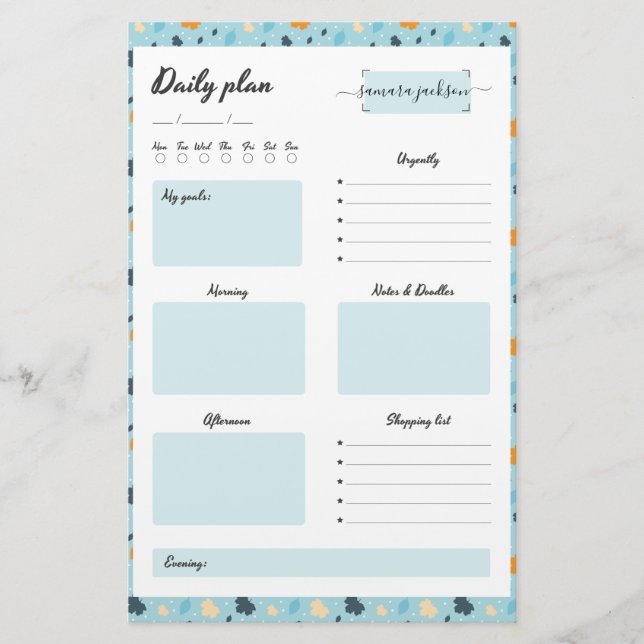 Papelería Daily Planner personalizado lindo y elegante - azu (Anverso)