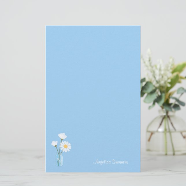 Papelería Daisies blancos simples Mason Jar Hearts Bouquet (Anverso de pie)