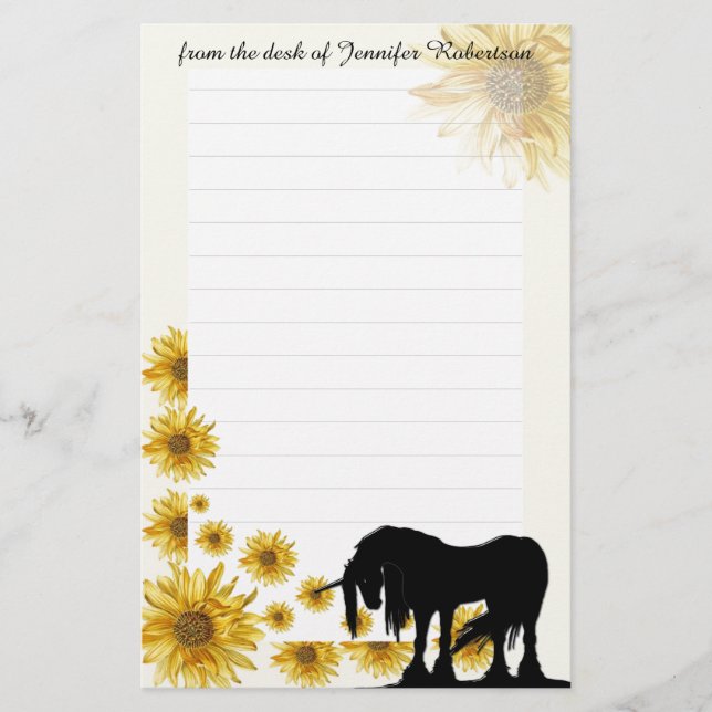 Papelería Daisy Unicorn Stationery con líneas (Anverso)
