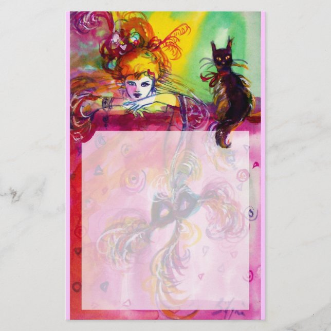 Papelería DAMA CON GATO NEGRO / Mascarada veneciana (Anverso)