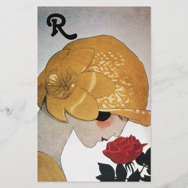 PAPELERÍA DAMA CON MONOGRAMA ROJO ROSA (Anverso)