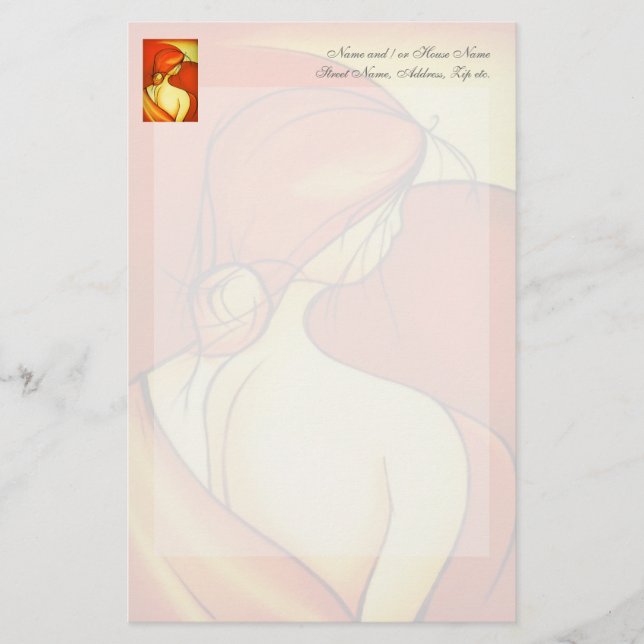 Papelería Dama Descabellada En Naranja (Anverso)