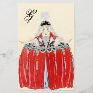 PAPELERÍA DAMA EN ROJO DISEÑADOR DE CÓSTULOS DE MODA MONOGRA