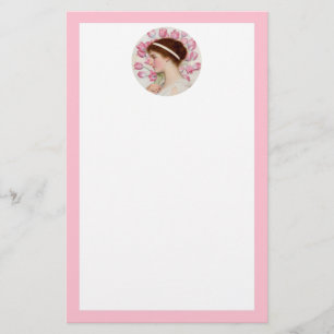 Papelería Dama neo-clásica con tulipanes rosados