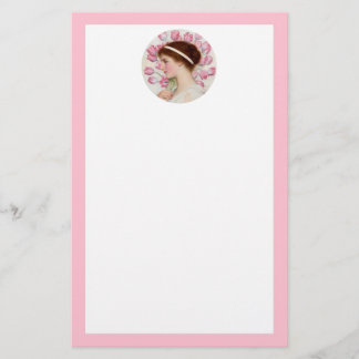 Papelería Dama neo-clásica con tulipanes rosados
