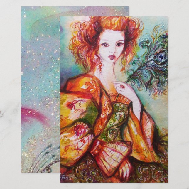 PAPELERÍA DAMA ROMÁNTICA CON ESTACIONERÍA DE PELO DE PELO DE (Anverso / Reverso)