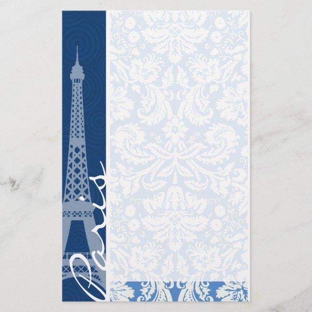 Papelería Damasco azul; París (Anverso)