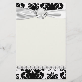 Papelería damasco blanco negro ornamental