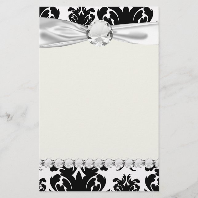 Papelería damasco blanco negro ornamental (Anverso)