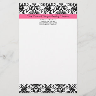 Papelería Damasco blanco y rosado de Fuchsia victoriana