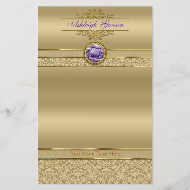 Papelería Damasco metálico brillante del oro de la falsa (Anverso)