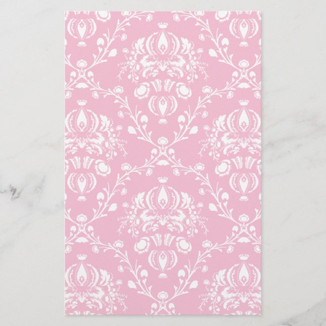 Papelería Damasco rosa y blanco (Anverso)