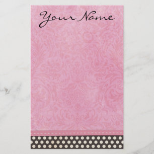 Papelería Damasco rosado personalizado con el lunar