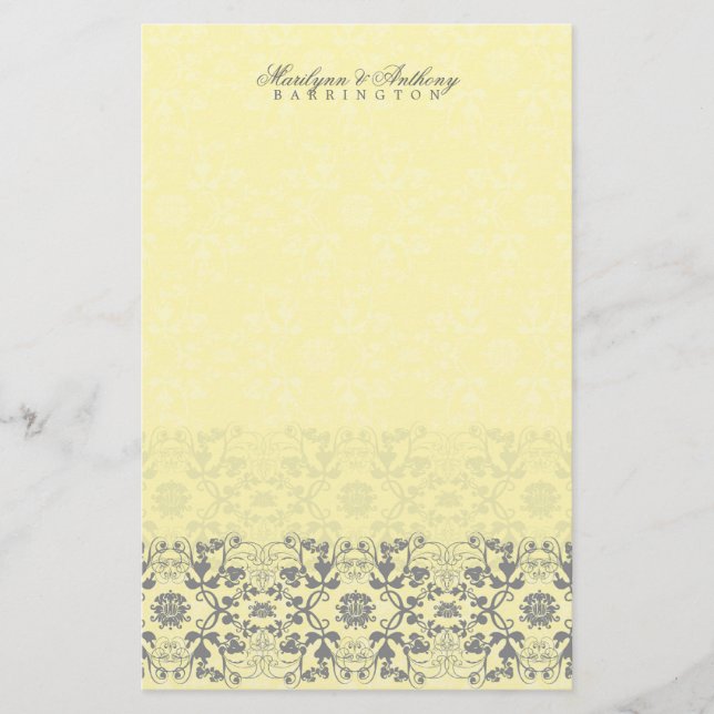Papelería Damask Swirls Lace Butter Gracias Stationery (Anverso)