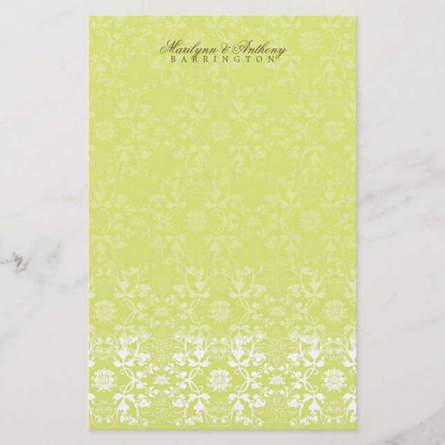 Papelería Damask Swirls Lace Lime Gracias Stationery (Anverso)